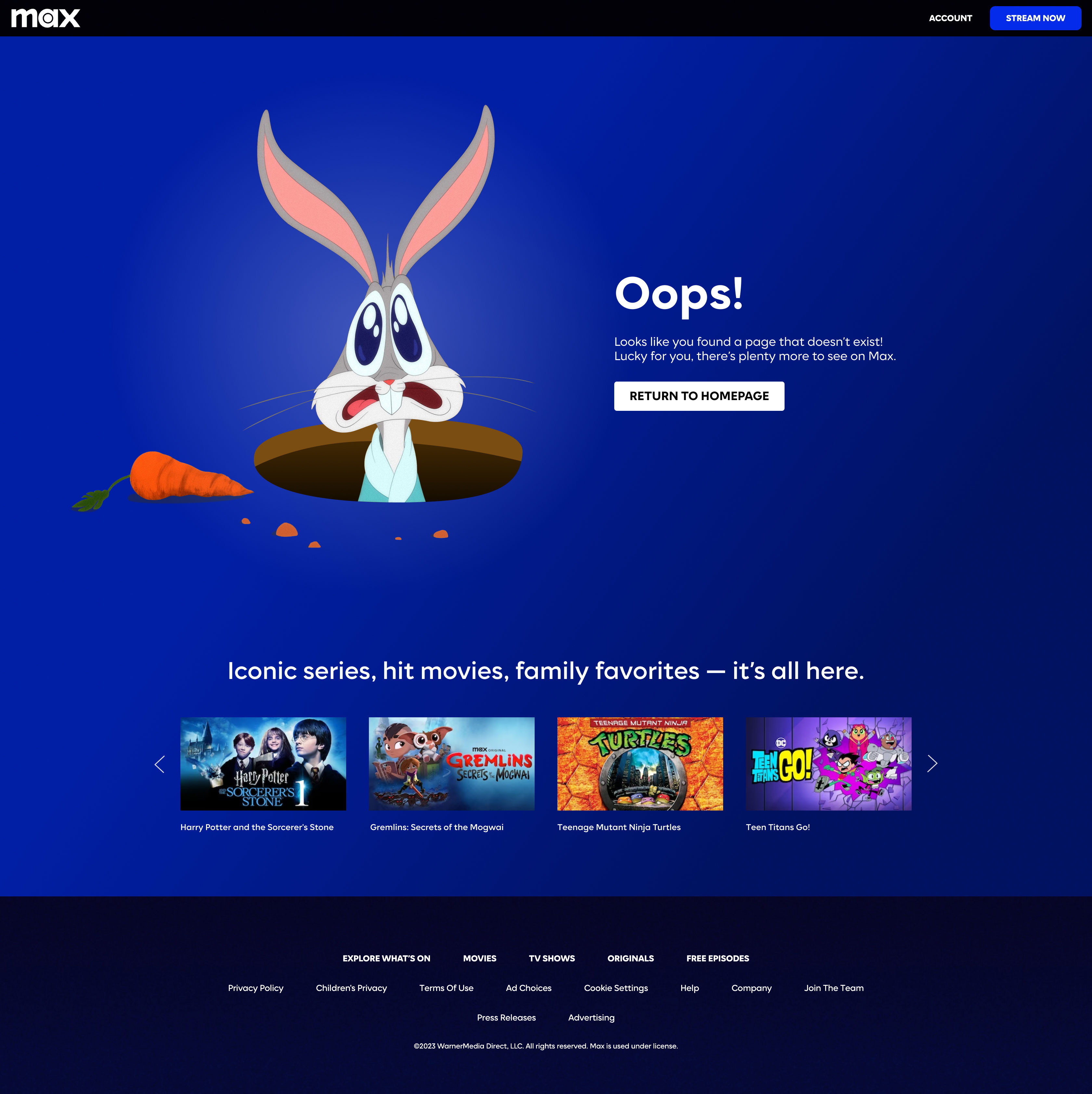 Max's 404 Error - Bugs Bunny Design