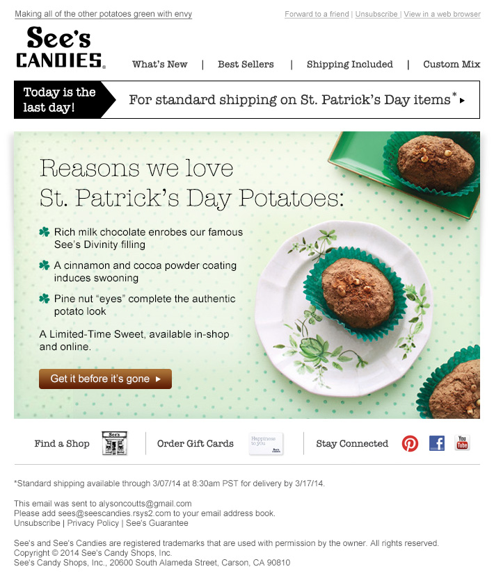 See's Candies' St. Patrick Day's Design'